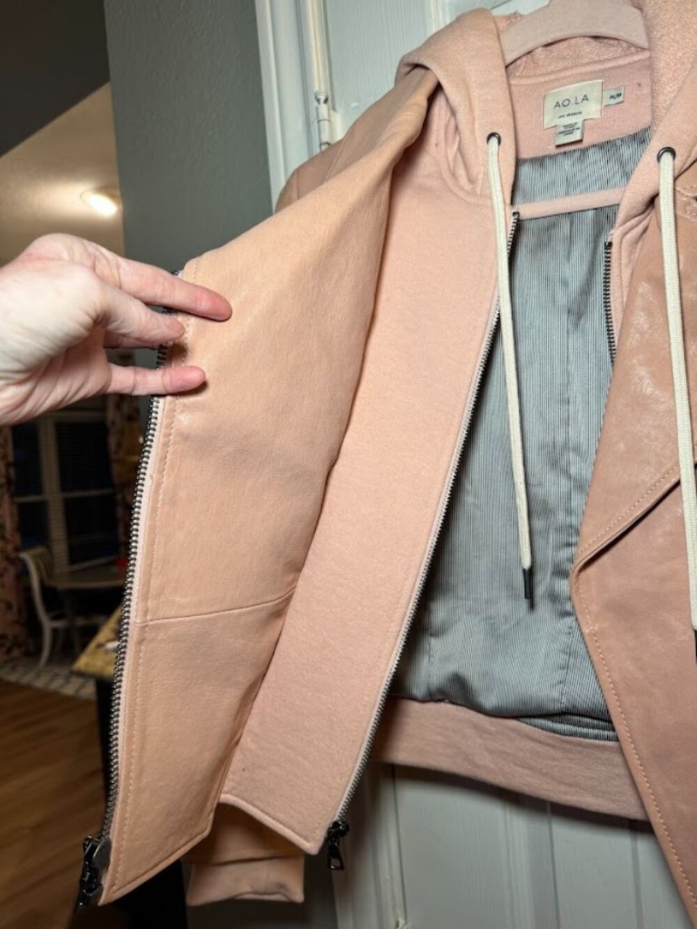 NWOT Alice + Olivia AO.LA Avril Hooded 100% Leather Biker Jacket Barbie Pink - M - Picture 10 of 16